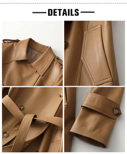 Genuine Sheepskin Leather Jacket Women Autumn Winter Trench Coat Mide Length Streetwear Leather Coat CL4873