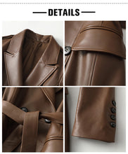 Load image into Gallery viewer, Women 2022 New Leather Trench Coats Lady Fashion Streetwear Genuine Leather Jacket Long Full Sleeve Female Clothing CL4872