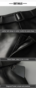 Women Leather Cropped Pants Solid Pencil Pants Slim Belt Leather Sheepskin Harem Pants Trousers Casual 2022 New SY3984
