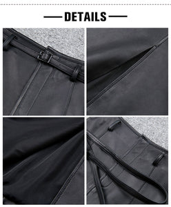Women's Genuine Leather Sheepskin Skirt Solid Belt High Waist Slit Design Dress 2022 Autumn Winter New TF4717