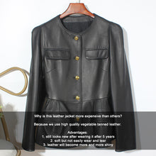 Load image into Gallery viewer, Genuine Sheep Leather Jacket Women New O-Neck Leather Coats Spring Autumn Fashion Style Pocket CL4014