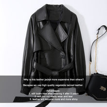 Load image into Gallery viewer, Lady Fashion Vegetable Tanned Leather Jacket New Styles Genuine Sheepskin Leather With Belt Women Motorcycle Biker Coats CL4013
