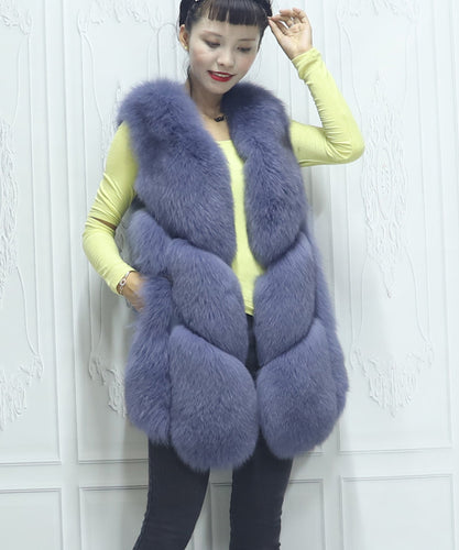 Women Luxury Fox Vests Winter Thick Warm Real Fur Gilets Waistcoats