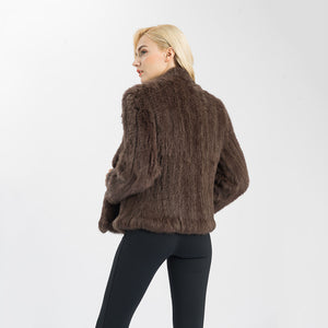 Women's Thick Knitted Real Rabbit Fur Jacket Warm Coat Coffee