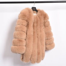 Load image into Gallery viewer, Women&#39;s Real Fox Fur Coat Genuine Natural Fur Jacket Vertical Camel Fur