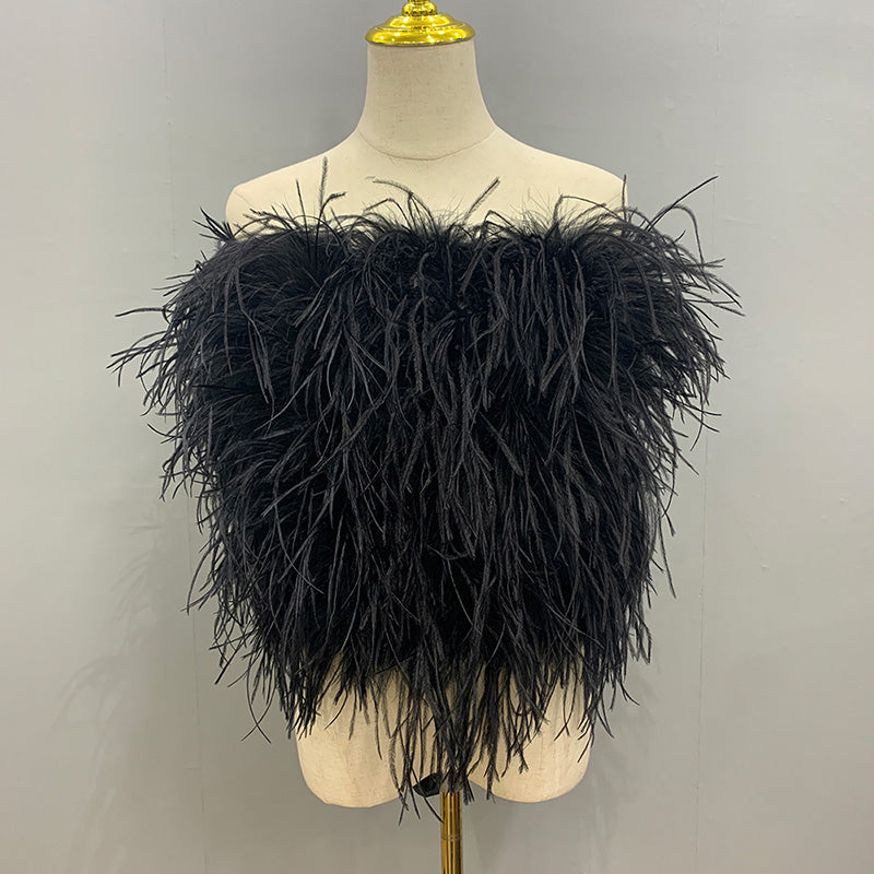 Black Ostrich Feather Top at