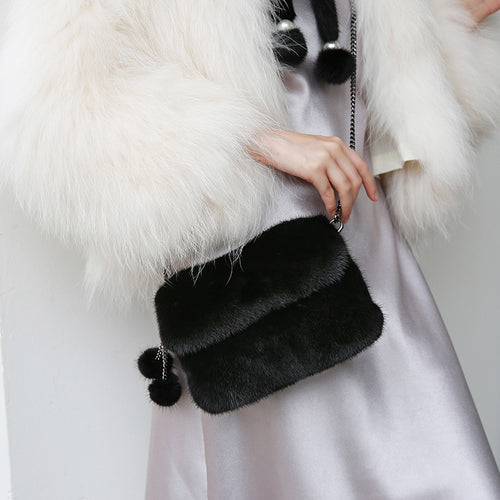 Crossbody Pouch For Women Mink Fur Bags 2022 New Fashion Female Fur Messenger Bags Chain Shoulder Bags 8818