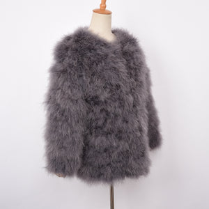 Women Real Fur Coat Long Style Genuine Ostrich Feather Fur Winter Dark Grey Jacket