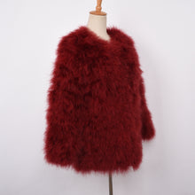 Load image into Gallery viewer, Women Real Fur Coat Long Style Genuine Ostrich Feather Fur Jacket Wine Red