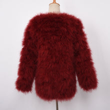Load image into Gallery viewer, Women Real Fur Coat Long Style Genuine Ostrich Feather Fur Jacket Wine Red