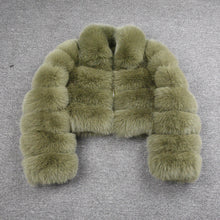 Load image into Gallery viewer, Women Real Fox Fur Collared Cropped Coat with Long Sleeves