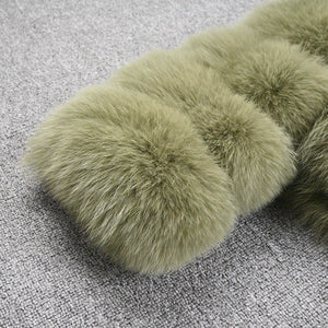 Women Real Fox Fur Collared Cropped Coat with Long Sleeves