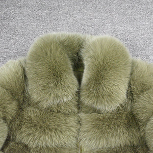 Women Real Fox Fur Collared Cropped Coat with Long Sleeves