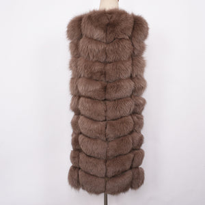 Women Long Gilet Real Fox Fur Vests Lady Winter Warm Natural Fur Mocca Waistcoat