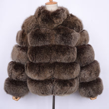 Load image into Gallery viewer, Lady Real Fox Fur Coat Short Jacket Coffee Frosted