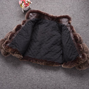 Lady Real Fox Fur Coat Short Jacket Coffee Frosted