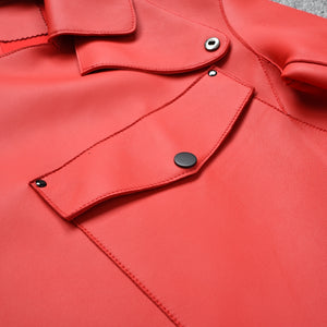 Lady Real Sheepskin Leather Jackets Genuine Leather Coat Red Jackets