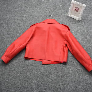 Lady Real Sheepskin Leather Jackets Genuine Leather Coat Red Jackets
