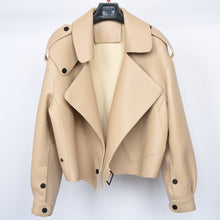 Load image into Gallery viewer, Women&#39;s Genuine Sheepskin Leather Jacket New Leather Beige Coat