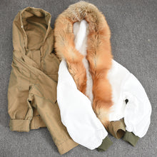 Load image into Gallery viewer, Winter Bomber Jacket with Red Fox Fur Trim and Linning Cropped Fur Coat