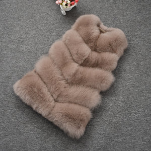Real Fox Fur Gilet Women Winter Genuine Soft Natural Fur Long 5 Rows Mocca Vest