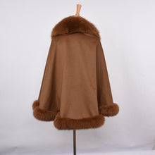 Load image into Gallery viewer, Women Real Fox Fur Poncho Cashmere Capes Winter Warm Fur Camel Cloak