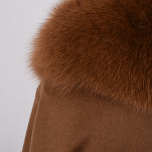 Women Real Fox Fur Poncho Cashmere Capes Winter Warm Fur Camel Cloak