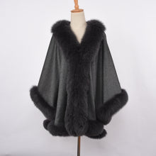 Load image into Gallery viewer, Women 100% Real Cashmere &amp; Fox Fur Poncho  Autumn Winter Dark Grey Capes