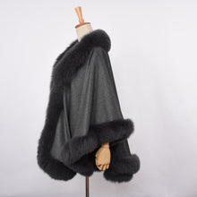Load image into Gallery viewer, Women 100% Real Cashmere &amp; Fox Fur Poncho  Autumn Winter Dark Grey Capes