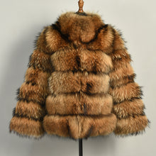 Load image into Gallery viewer, Winter Real Raccoon Fur Coat with Collar Women Natural Fur Jacket