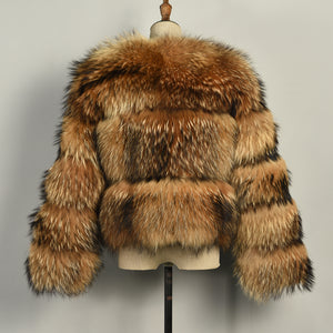 Real Raccoon Fur Coat  Winter Natural Fur Jacket Thick Warm Outerwear