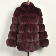 Load image into Gallery viewer, Real Fox Fur Women Coat Luxury Fur with Collar Jacket Winter Wine Red