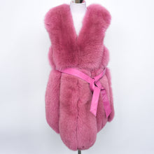 Load image into Gallery viewer, Women Real Fox Fur Vest Belt Luxury Fur Winter Waistcoat Rose Gilet