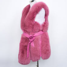 Load image into Gallery viewer, Women Real Fox Fur Vest Belt Luxury Fur Winter Waistcoat Rose Gilet