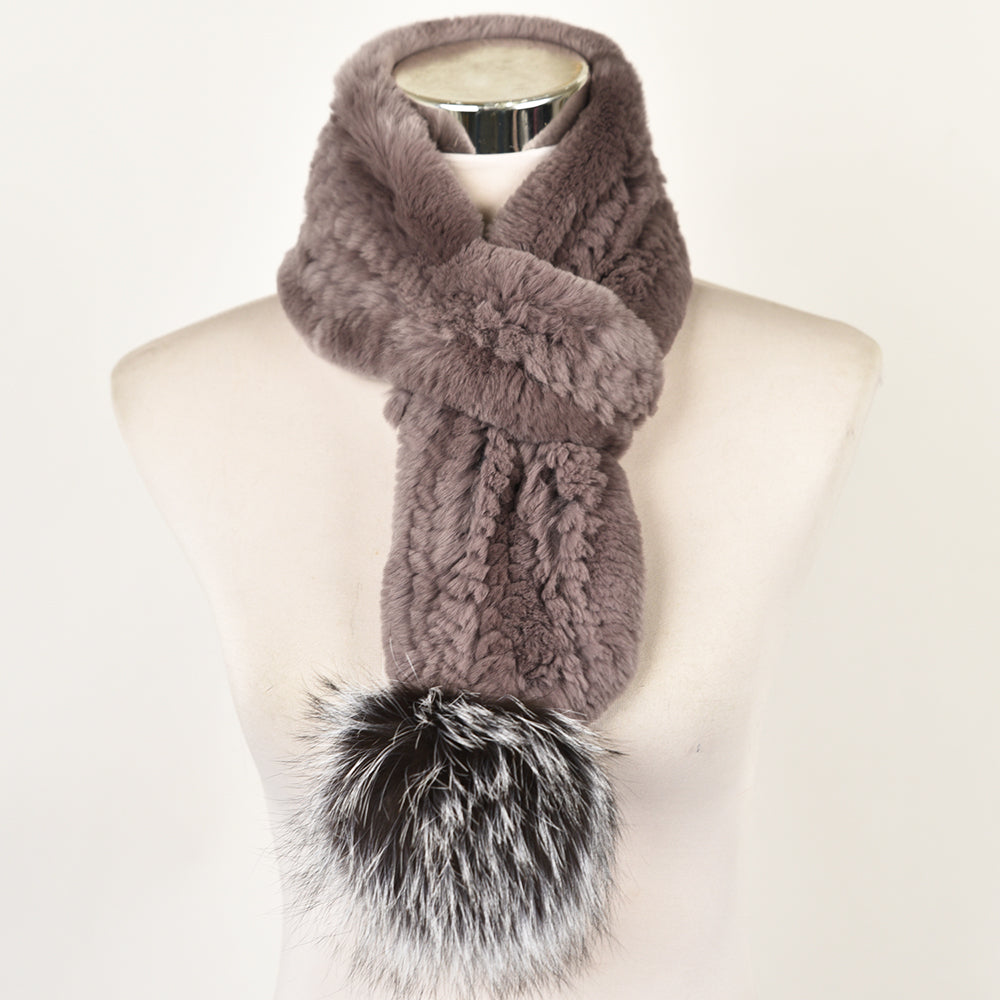 Rex Rabbit Fur Scarves With Silver Fox Pompom Women Winter Fur Shawl M –  Jancoco Max Official Store