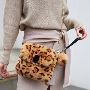 Women's Leopard Rex Rabbit Fur Bag Shoulder Messenger Bag Chain Handbag Cute Crossbody Fashion Bags 2022 New 8800