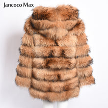 Load image into Gallery viewer, Women Real Raccoon Fur Coat Women Hooded Fashion Long Jacket