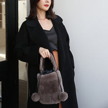 Load image into Gallery viewer, Women Real Rex Rabbit Fur Crossbody Handbags Fashion Plush Bucket Bags Cute Chain Shoulder Bag 8829