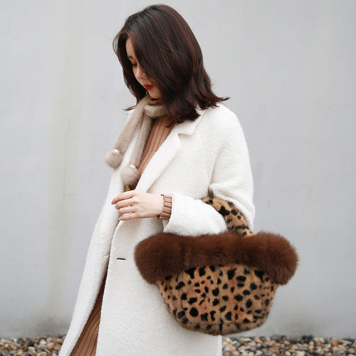 Real Mink Fur Bags Women's Luxury Fox Fur Handbags Fluffy Tote Bags High Quality Satchel Female Top-handle Bags 8822