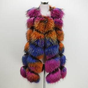 Real Raccoon Fur Vest Women Fashion Multi Color Gilet