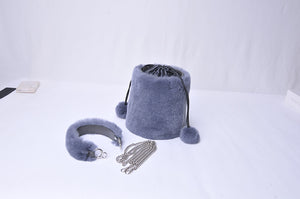 Women Real Rex Rabbit Fur Crossbody Handbags Fashion Plush Bucket Bags Cute Chain Shoulder Bag 8829