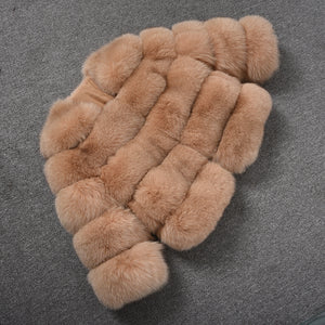 Women's Real Fox Fur Coats Winter Warm Crop Jacket Camel