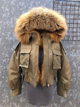 Load image into Gallery viewer, Winter Bomber Jacket with Red Fox Fur Trim and Linning Cropped Fur Coat