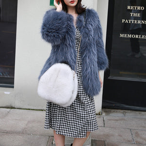 2022 New High Quality Women‘s Real Fox Fur Crossbody Bag Fashion Shoulder Bag Lady Messenger Bag 7998