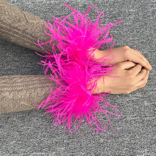 Load image into Gallery viewer, Women Ostrich Fur Cuffs Slap Band Ostrich Feather Bracelets Ring Wristband Accessories