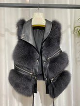 Load image into Gallery viewer, Women Real Fox Fur Vest Genuine Sheepskin Leather Gilets Luxury Waistcoat