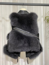 Load image into Gallery viewer, Women Real Fox Fur Vest Genuine Sheepskin Leather Gilets Luxury Waistcoat