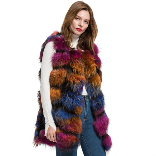 Real Raccoon Fur Vest Women Fashion Multi Color Gilet