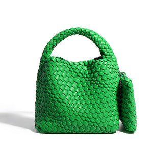 Lady Designer Style PU Leather Knitted Handbags Women Elegant Underarm Bag Artificial Leather Soft Bucket Bags 4600