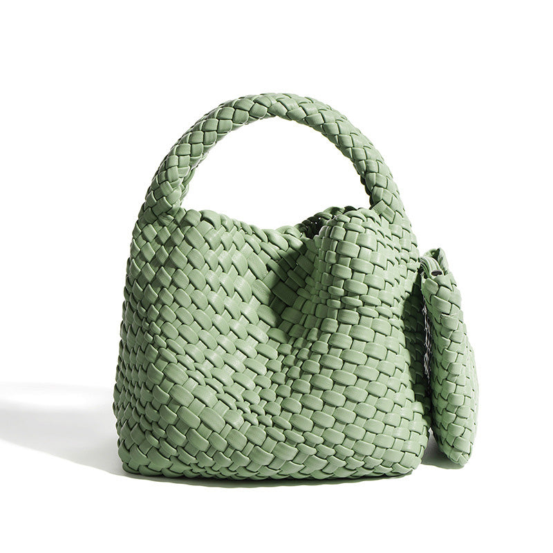 Lady Designer Style PU Leather Knitted Handbags Women Elegant Underarm Bag Artificial Leather Soft Bucket Bags 4600